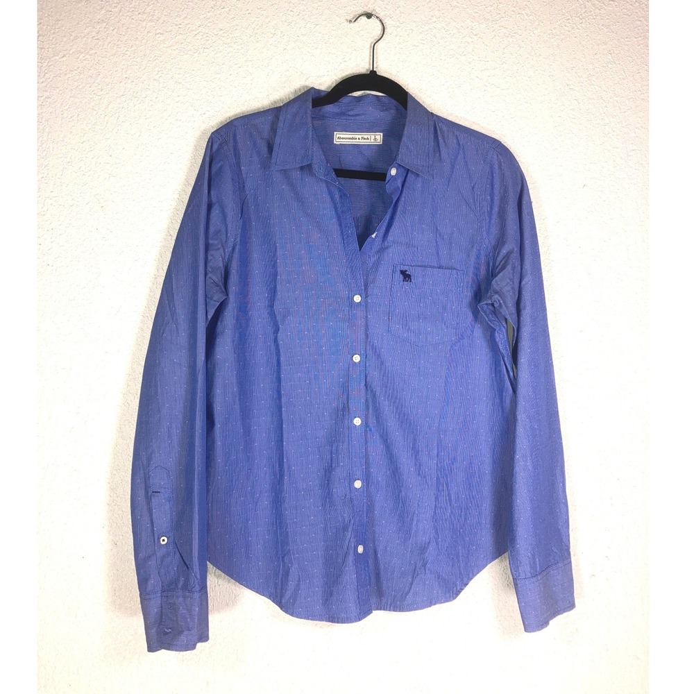 Abercrombie & Fitch Womens Large Blue Striped Polka Dot Button Down Shirt Moose